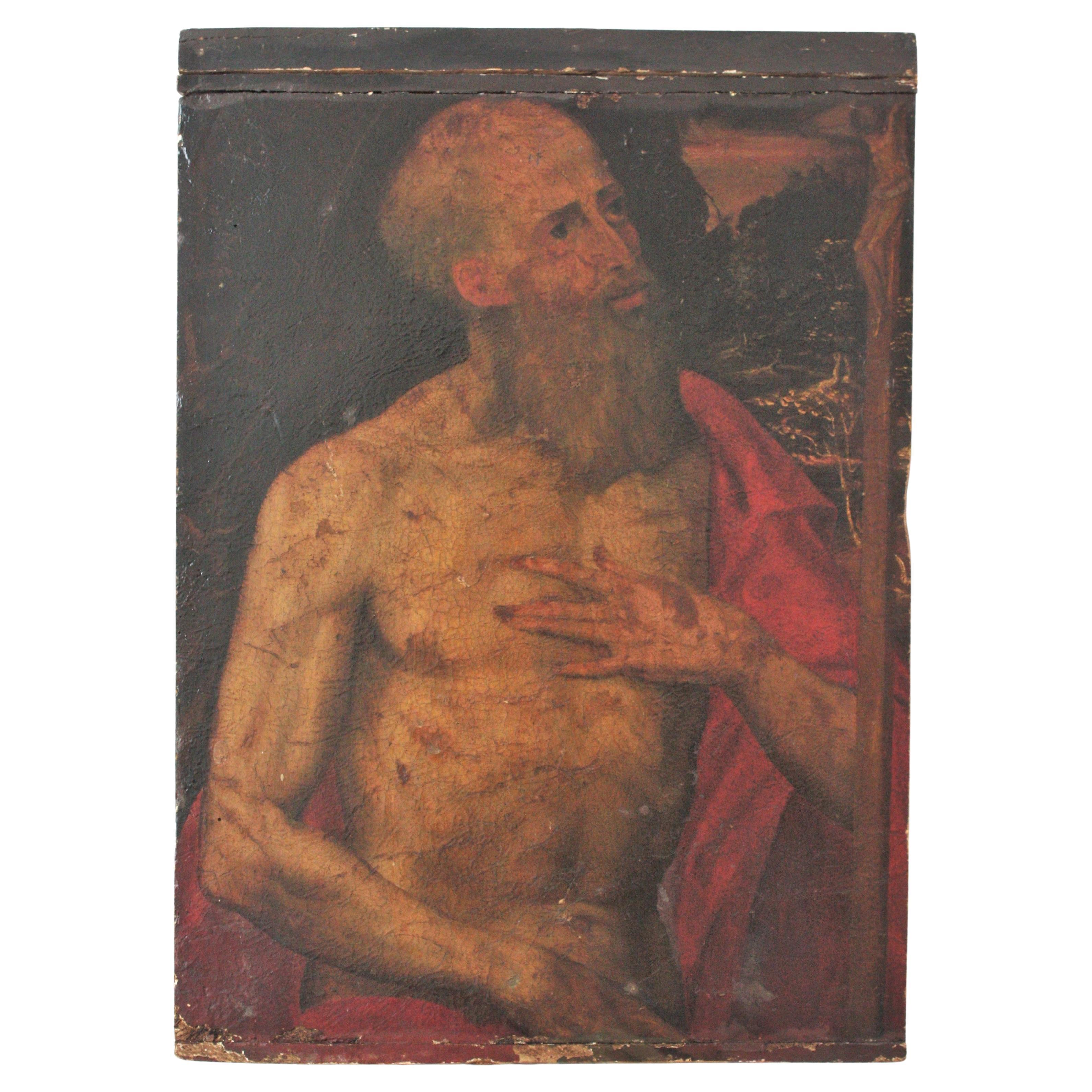 Spanish Religious Oil on Board Painting Portrait, 18th Century