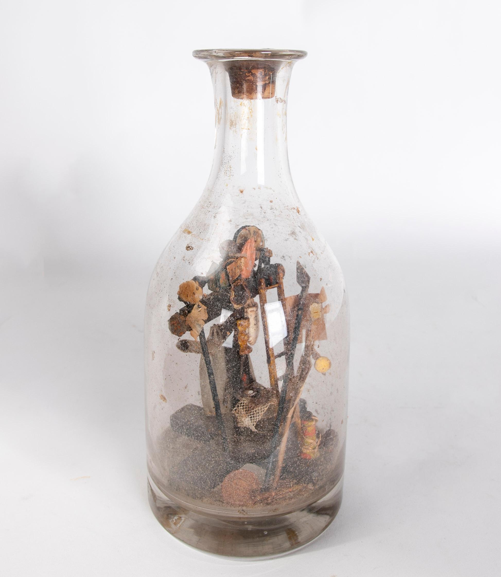 20th Century Spanish Reliquary Bottle with Religious Decoration on the Inside For Sale