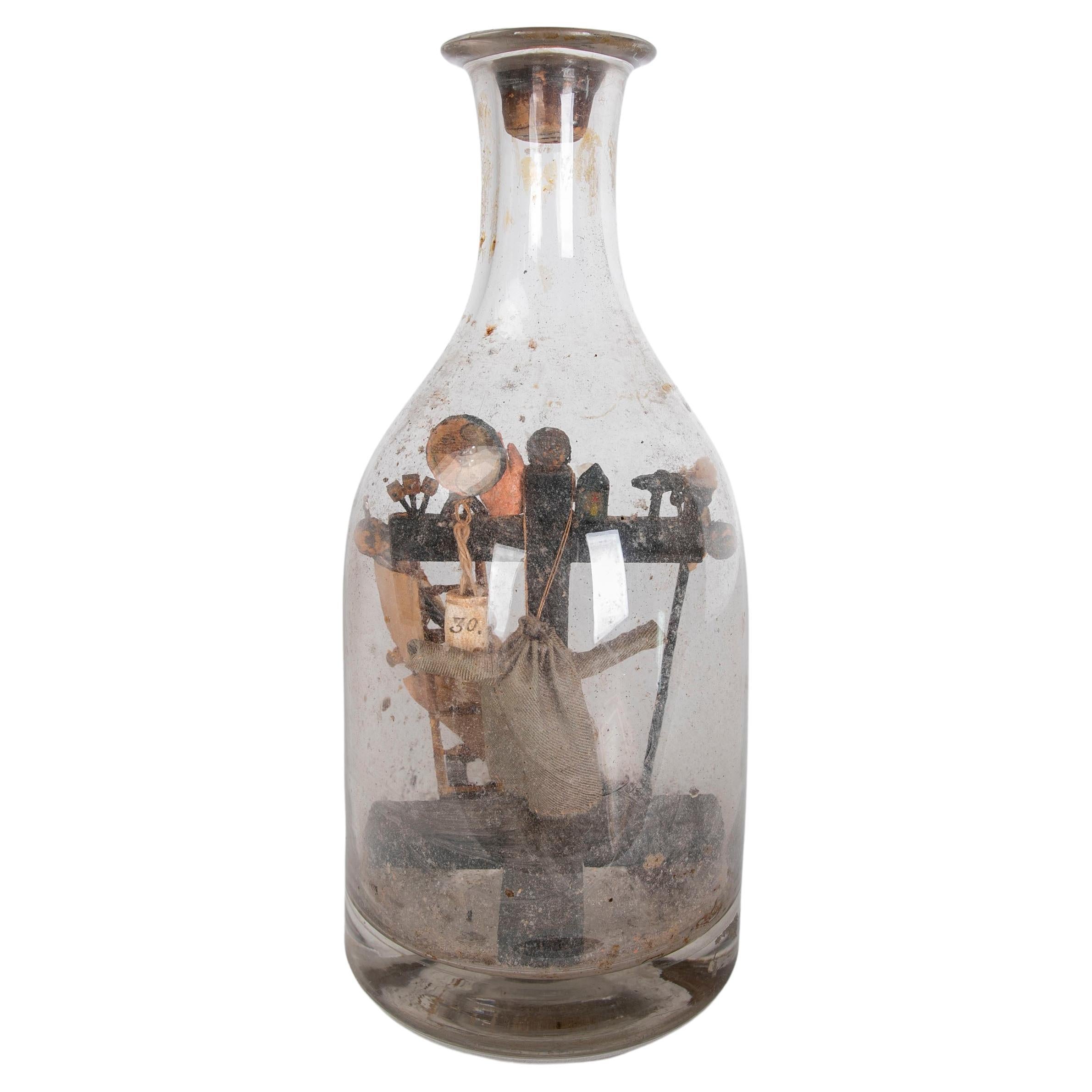 Spanish Reliquary Bottle with Religious Decoration on the Inside For Sale
