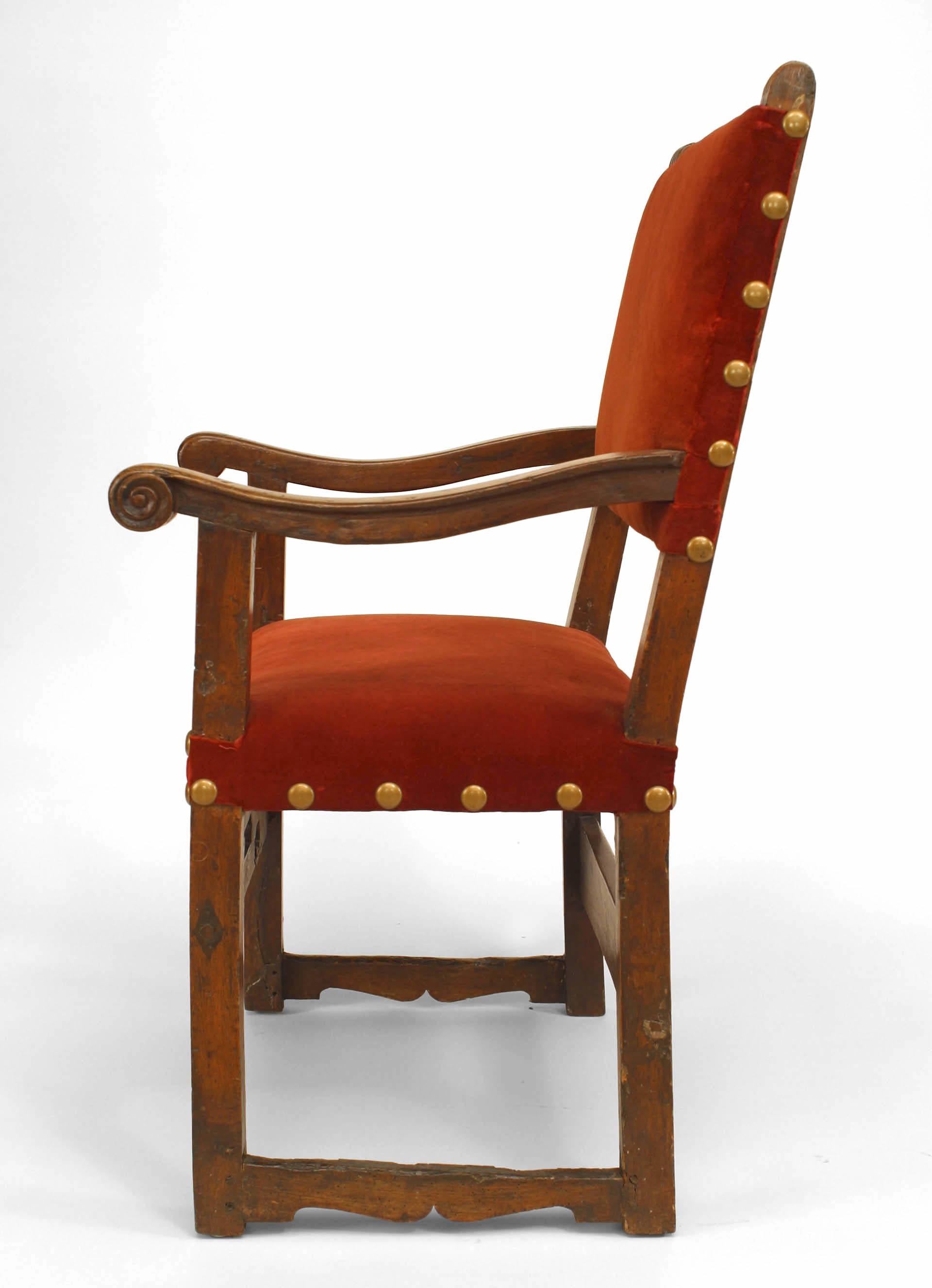 Spanish Renaissance Walnut and Red Velvet Armchair In Good Condition For Sale In New York, NY
