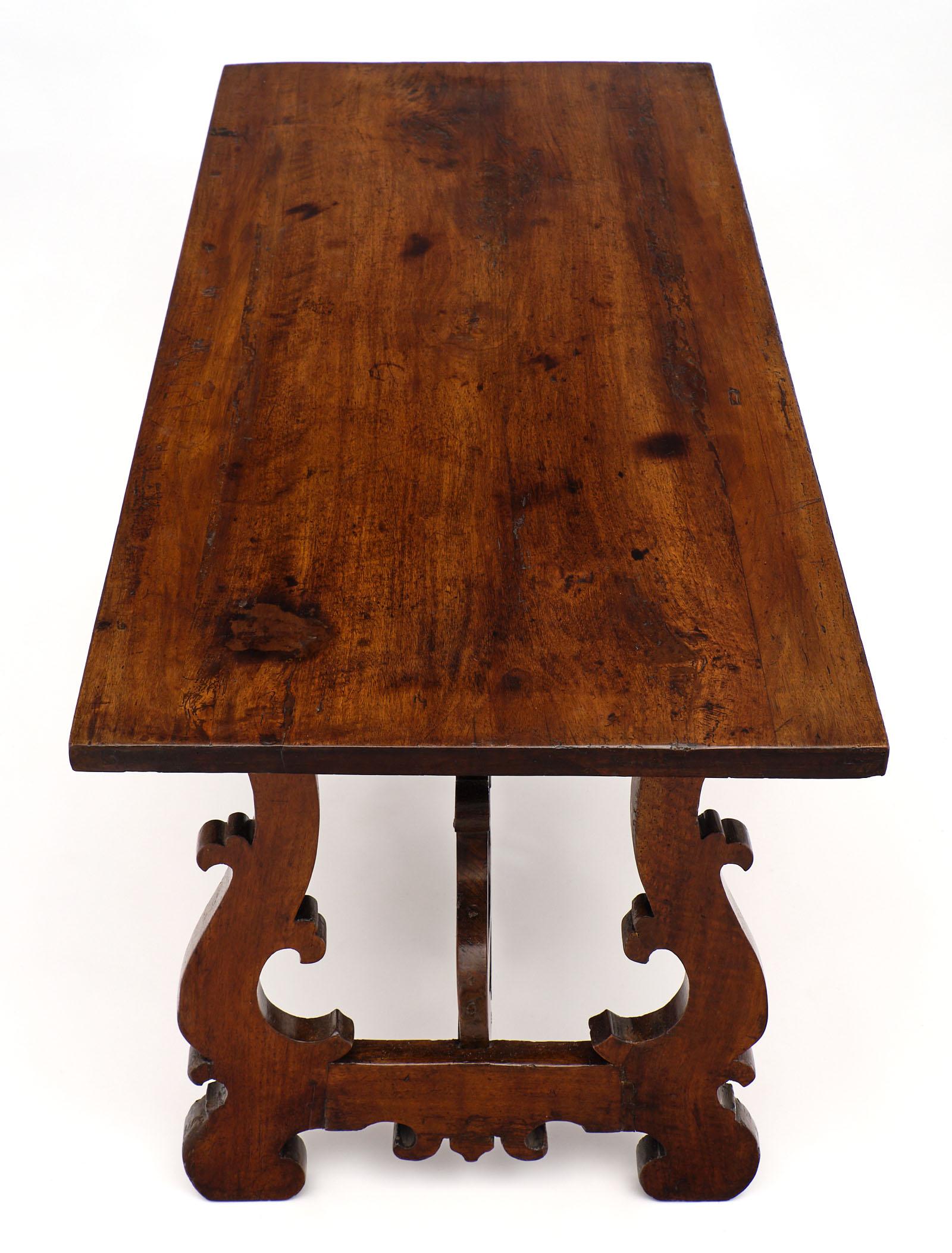 Walnut Spanish Renaissance Antique “Lyra” Trestle Table