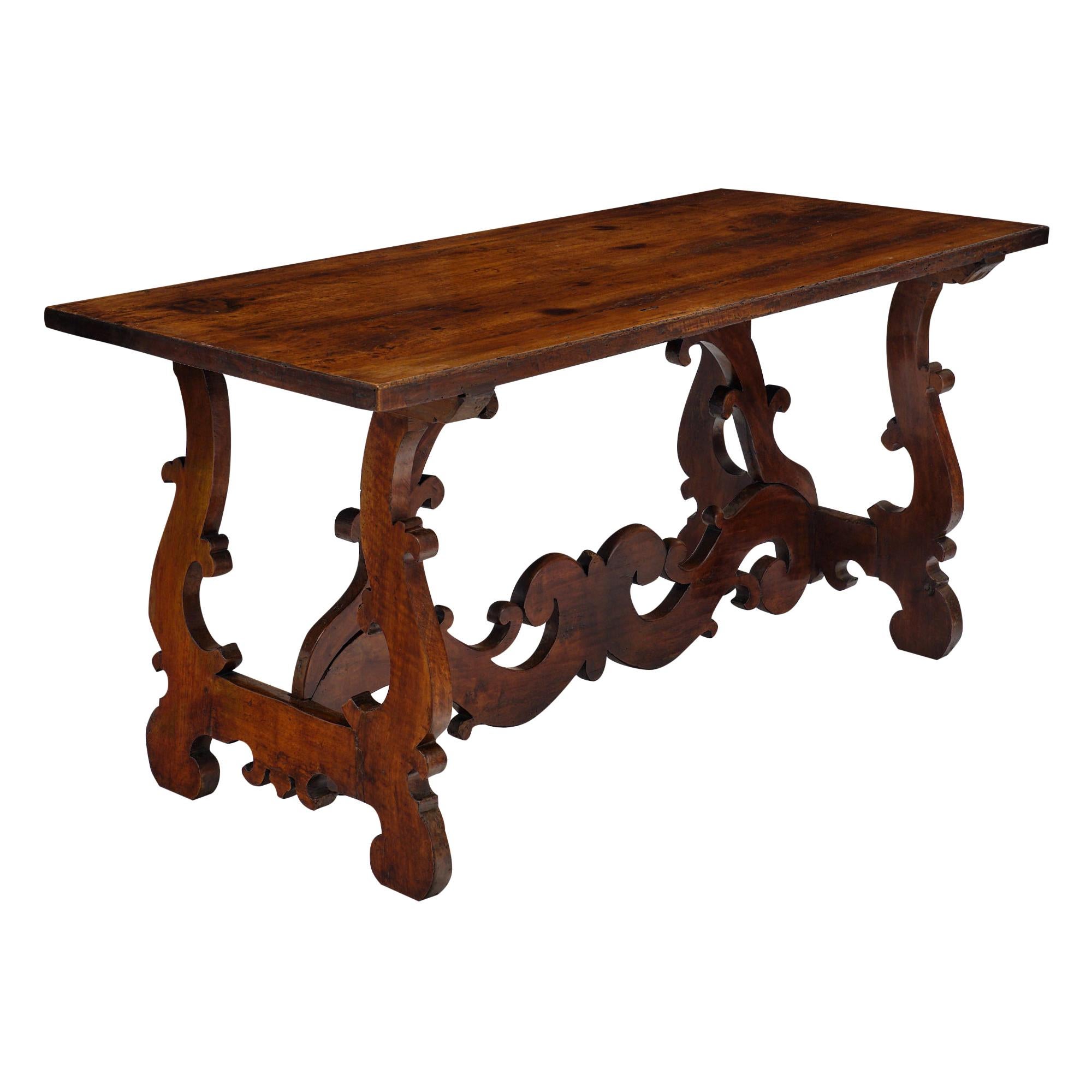 Spanish Renaissance Antique “Lyra” Trestle Table