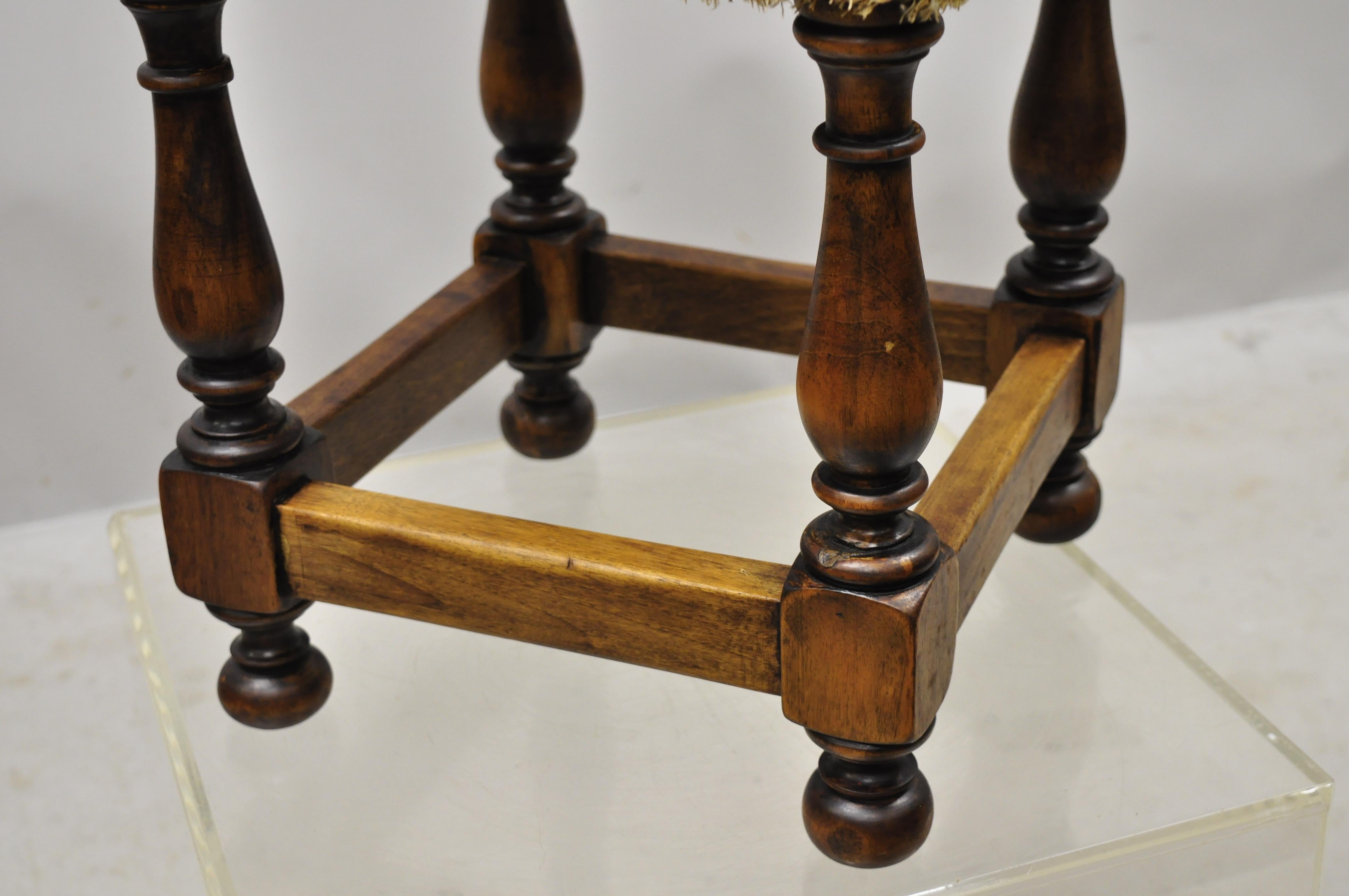 Spanish Renaissance Brown Distressed Leather Walnut Footstool Stool Ottoman 1
