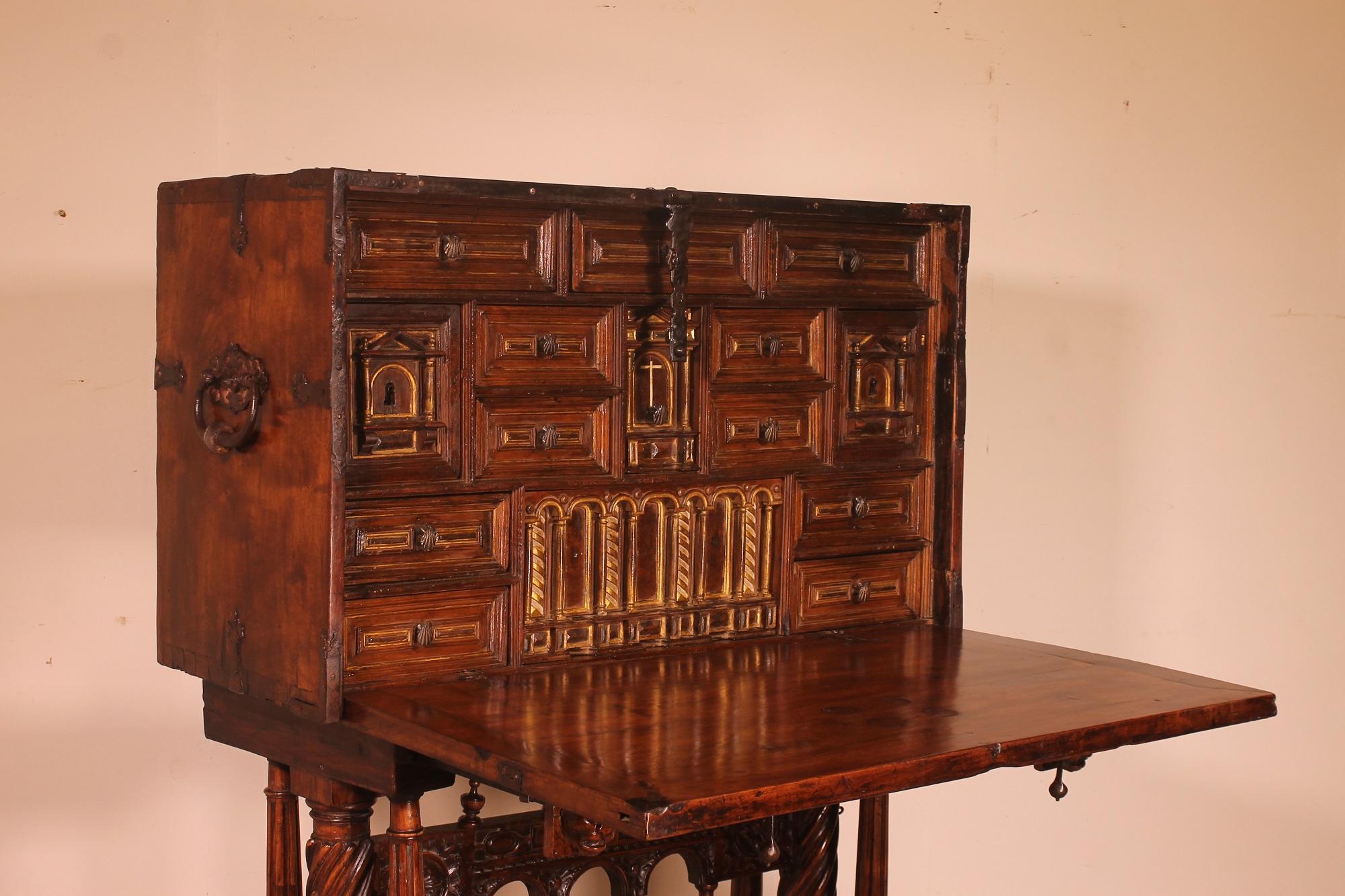Spanish Renaissance Cabinet Bargueno in Walnut, Early 17th Century 13