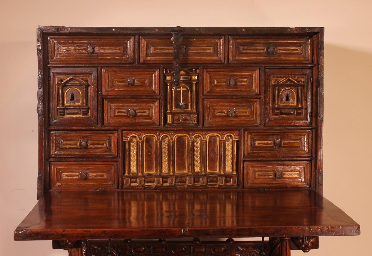 Spanish Renaissance Cabinet Bargueno in Walnut, Early 17th Century 2
