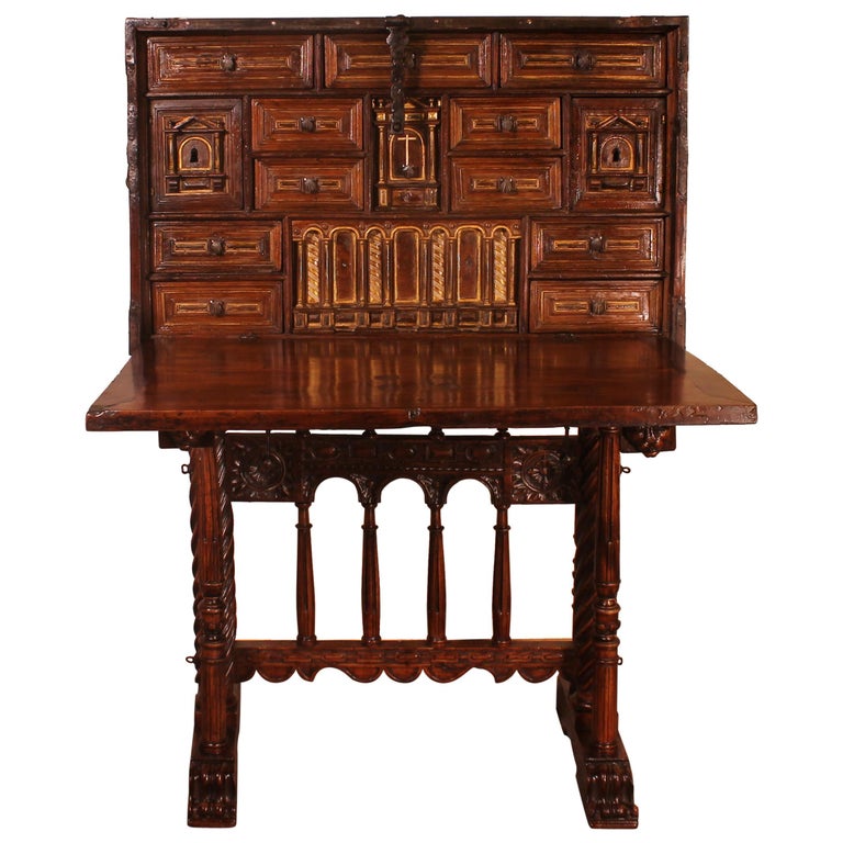 Spanish Renaissance Cabinet Bargueno in Walnut, Early 17th Century For Sale