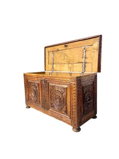 Spanish Renaissance Carved Oak Coffer, Circa 1600