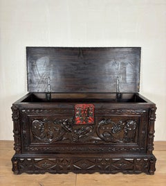 Spanish Renaissance Carved Storage Chest with Lift Top, Late 19th Century