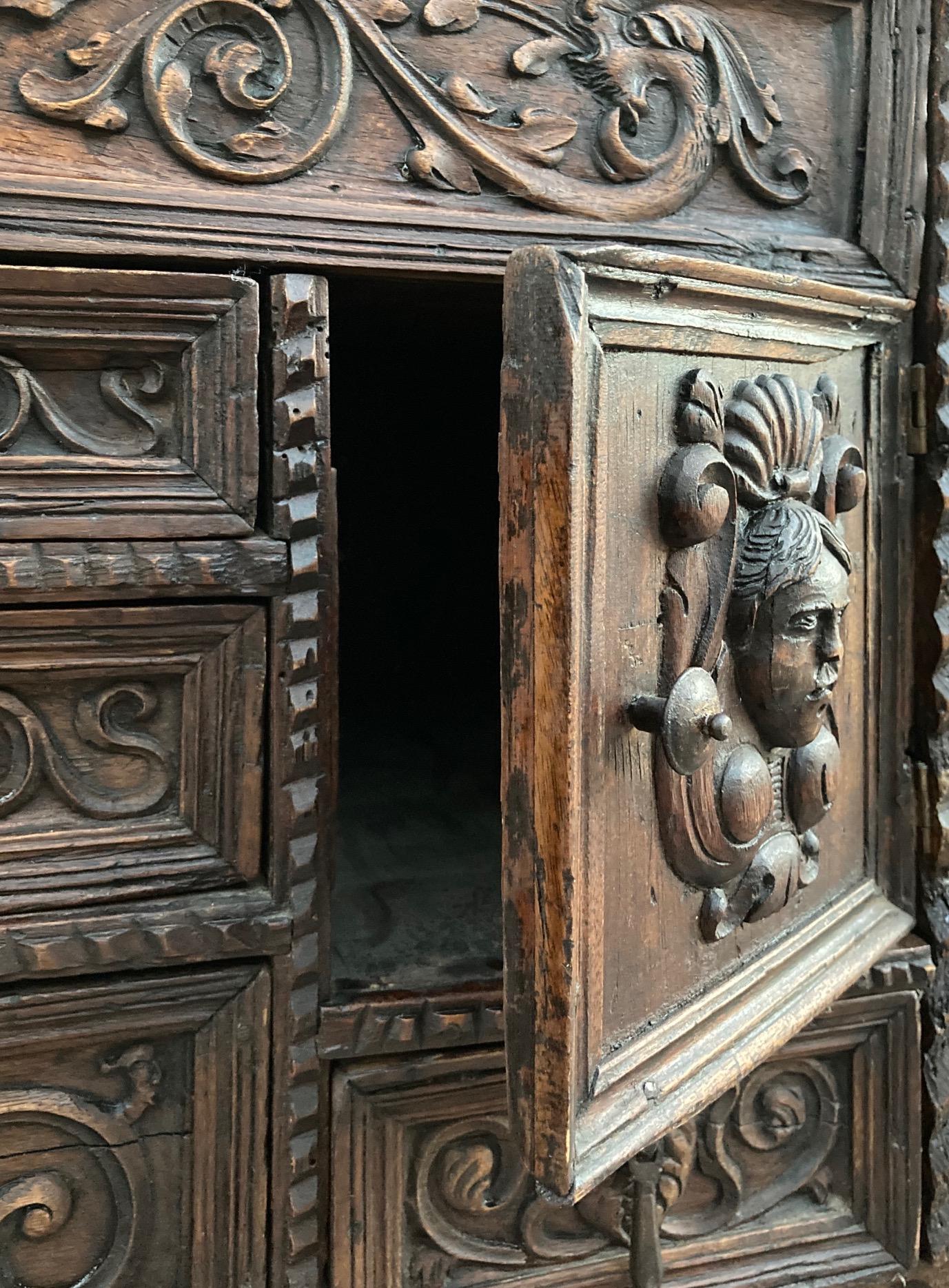 Spanish Renaissance Carved Walnut Cassone or Trunk, 19th Century For Sale 7