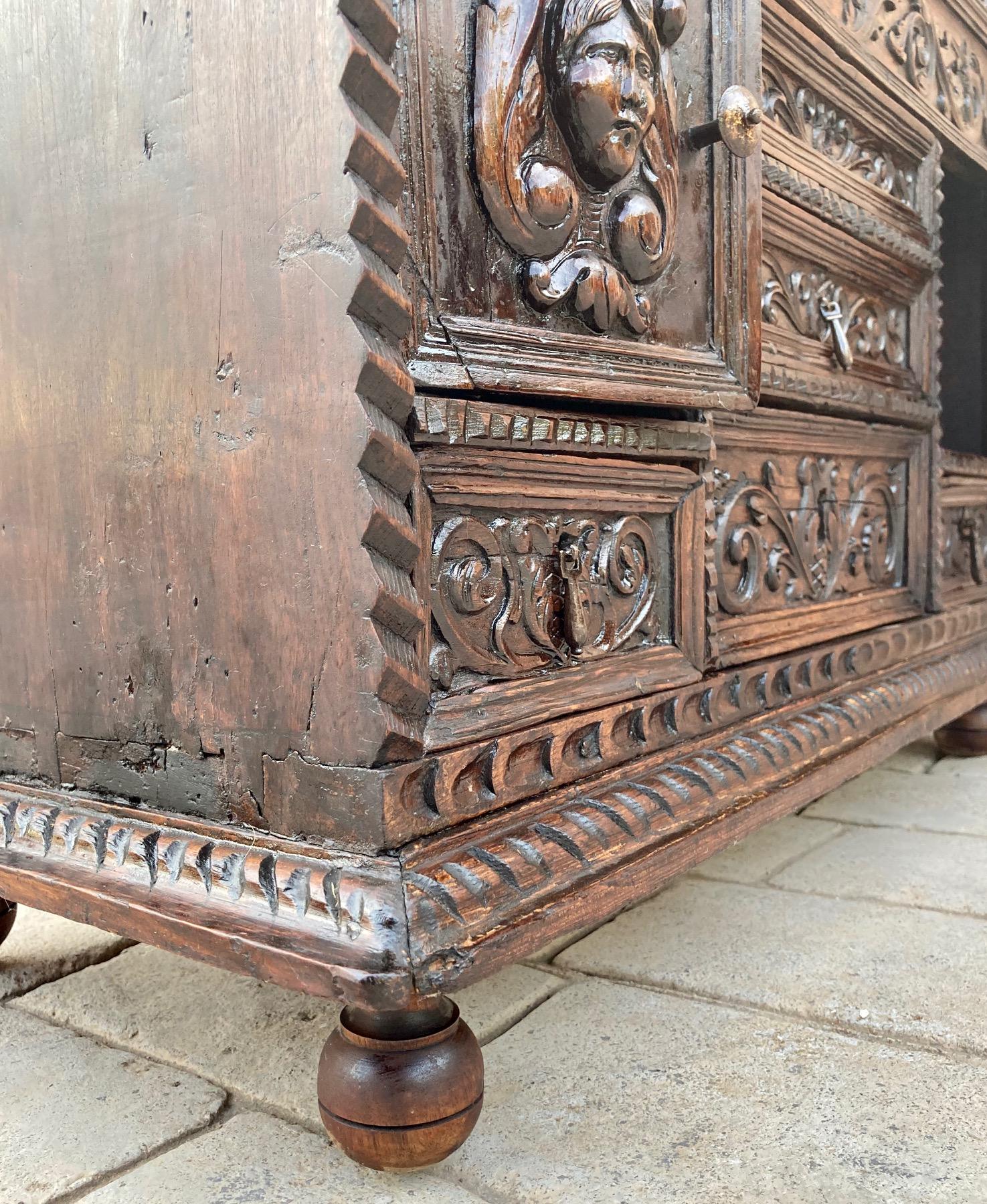 Spanish Renaissance Carved Walnut Cassone or Trunk, 19th Century For Sale 9