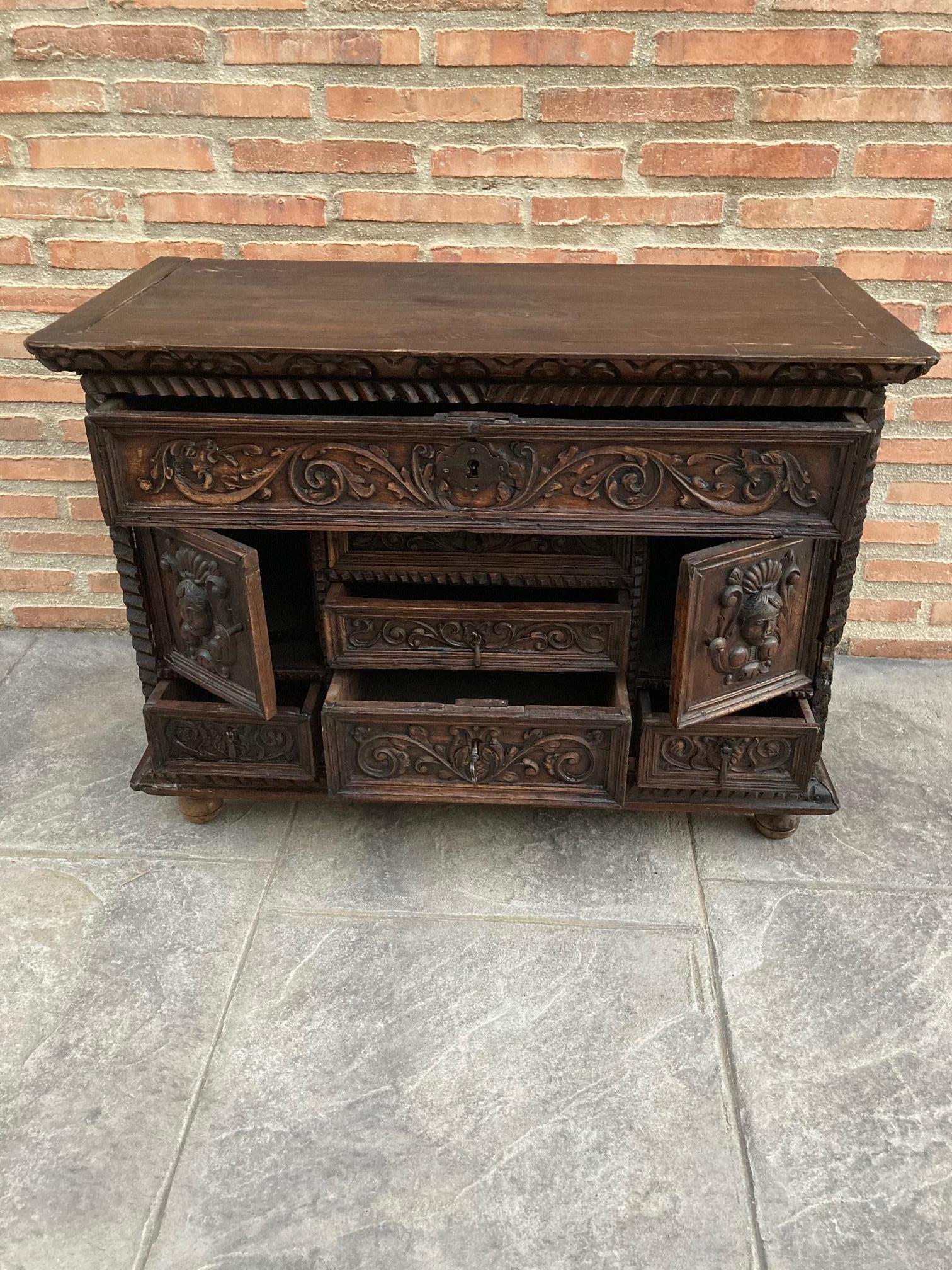 Spanish Renaissance Carved Walnut Cassone or Trunk, 19th Century For Sale 2