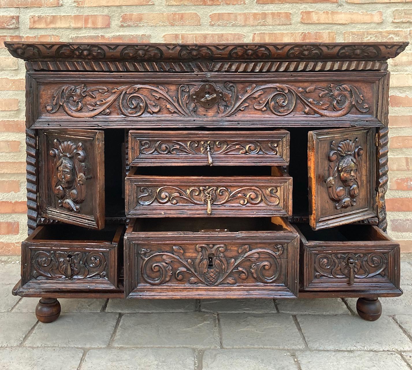 Spanish Renaissance Carved Walnut Cassone or Trunk, 19th Century For Sale 3