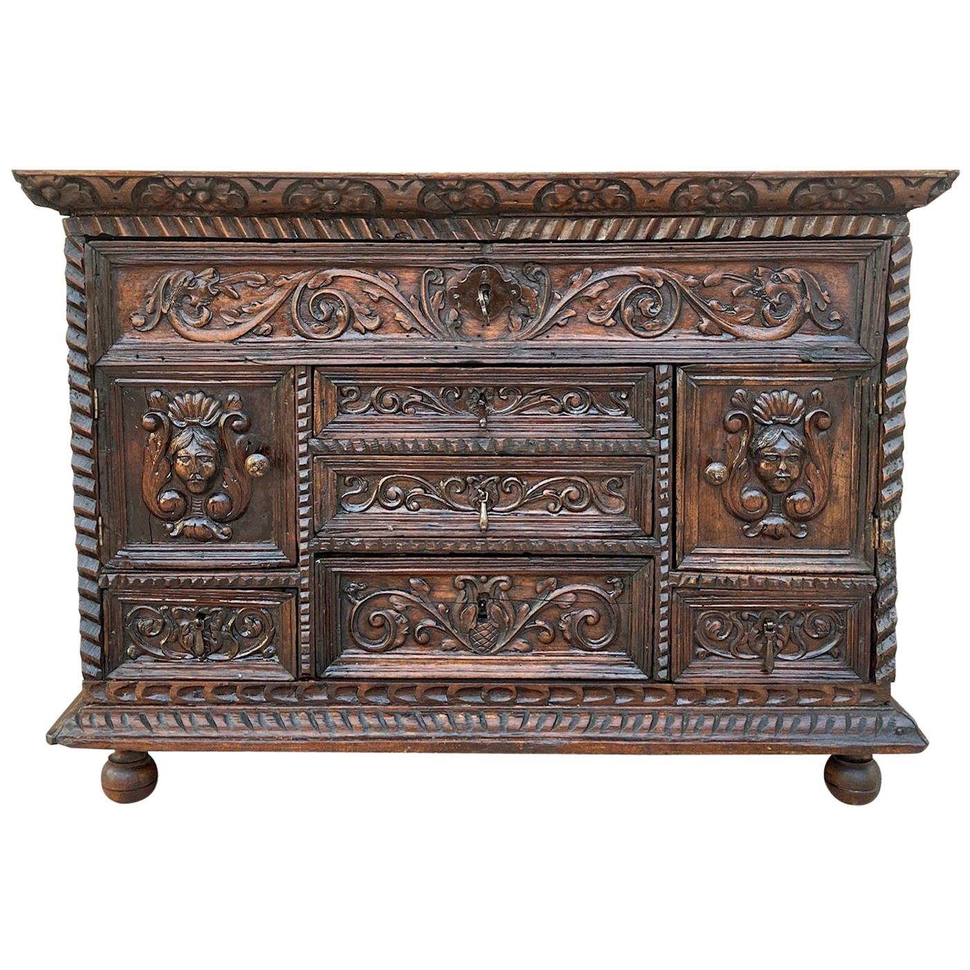 Spanish Renaissance Carved Walnut Cassone or Trunk, 19th Century