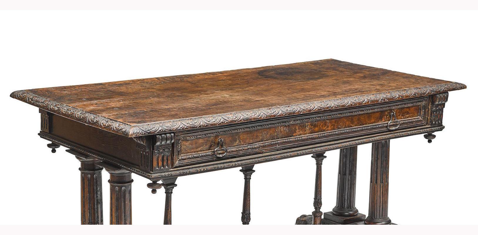 Spanish Renaissance Carved Walnut Table, 17th Century and Later In Distressed Condition In Cypress, CA