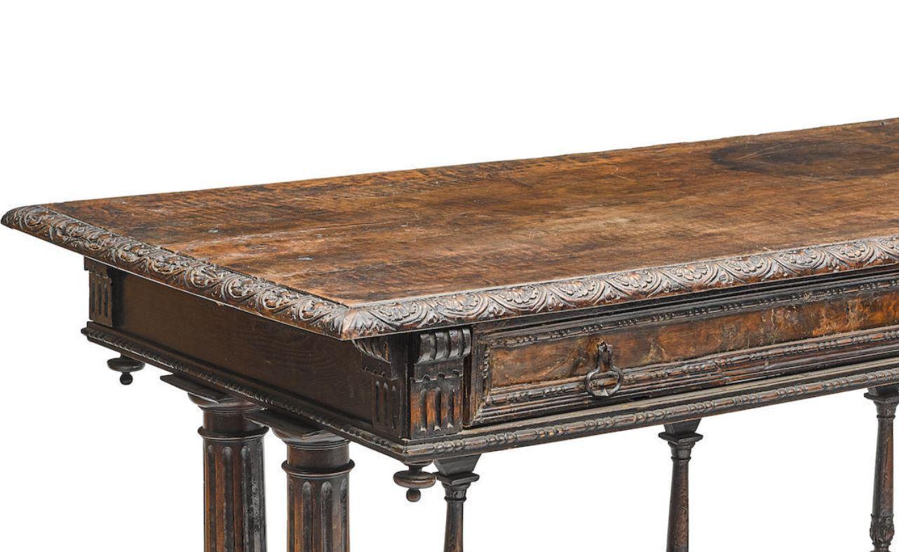 18th Century and Earlier Spanish Renaissance Carved Walnut Table, 17th Century and Later
