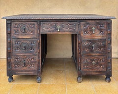 Spanish Renaissance Carved Wooden Desk, Late 19th Century