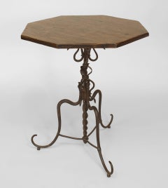 Spanish Renaissance End Table, Walnut Top & Wrought Iron Base