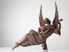 Spanish Renaissance Revival Forged Iron Angel Sculpture Playing Lute c.1900