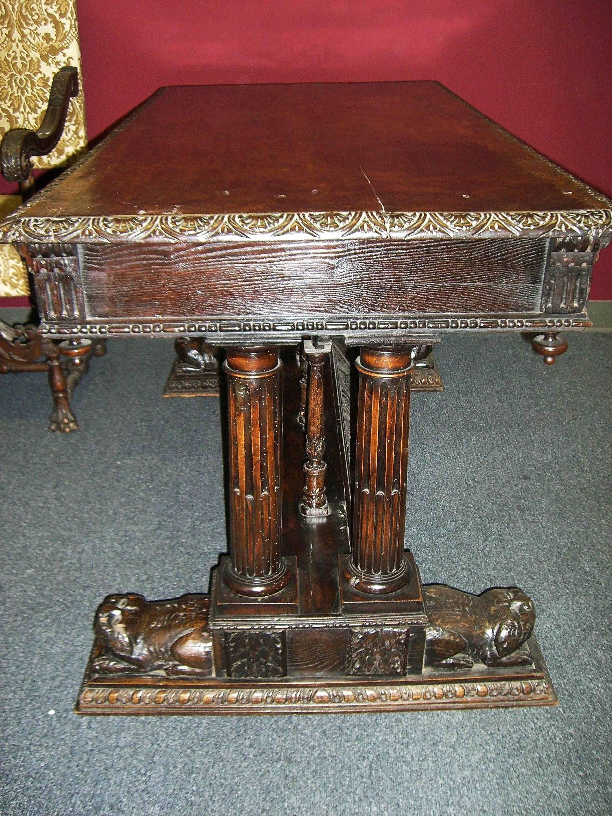 18th Century and Earlier Spanish Renaissance Hand-Carved Walnut Table, 16th Century and Later