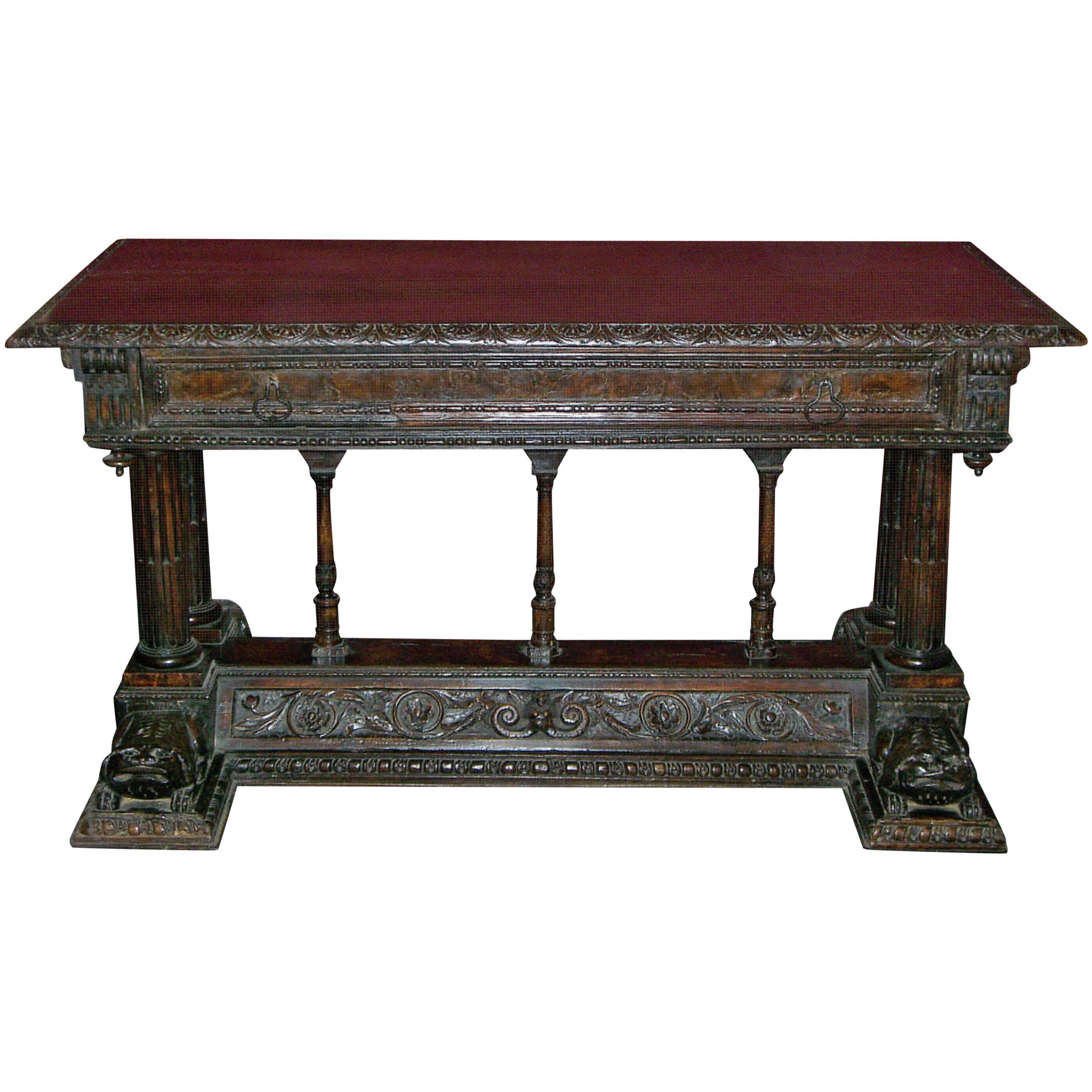 Spanish Renaissance Hand-Carved Walnut Table, 16th Century and Later