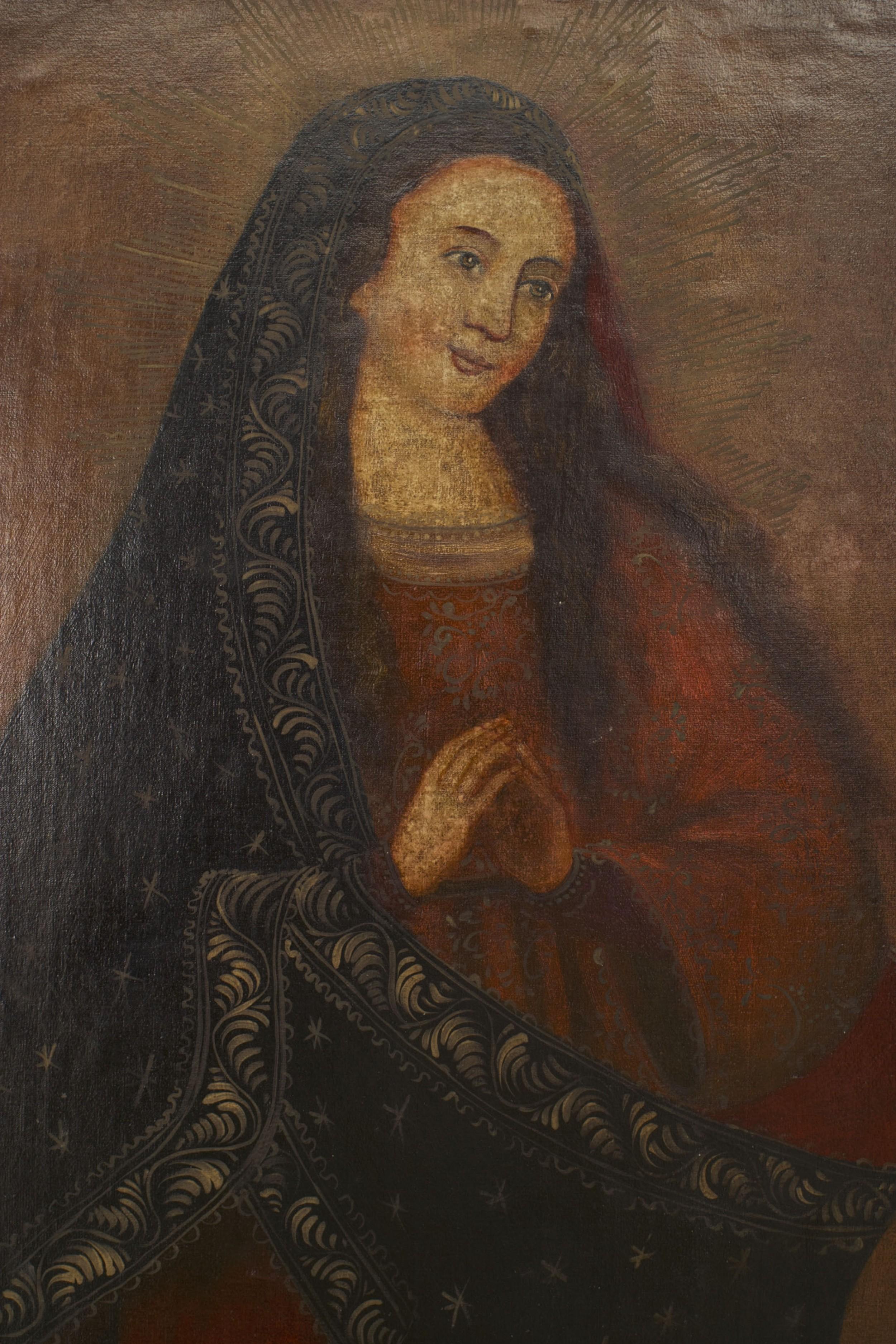 Spanish Renaissance style (20th Cent) oil painting portrait of Madonna in gold frame