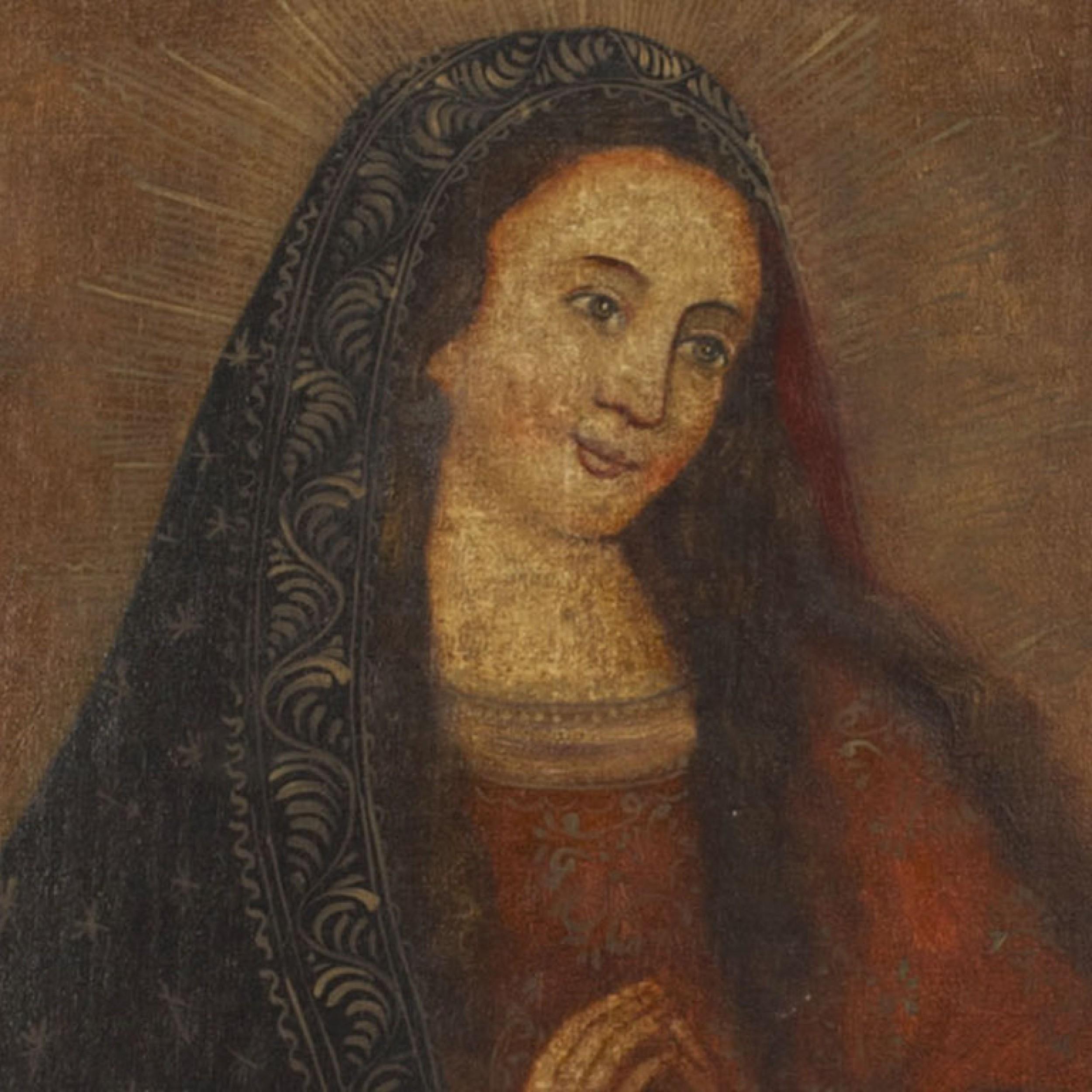 Hand-Painted Spanish Renaissance Madonna Portrait For Sale