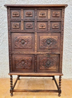 Spanish Renaissance Revival Carved Oak Cabinet, Early 20th Century