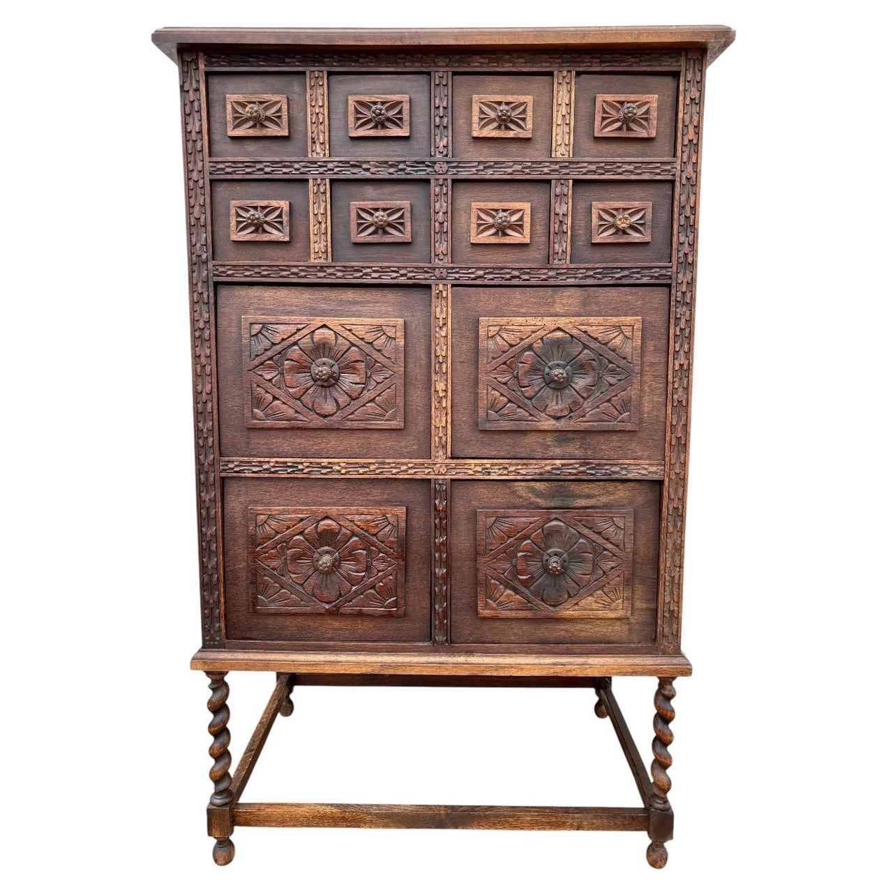 Spanish Renaissance Revival Carved Oak Cabinet, Early 20th Century