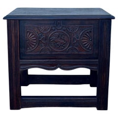 Spanish Renaissance Revival Carved Oak Chest with Lift Top, Early 20th Century