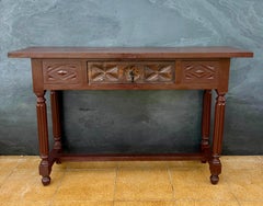 Spanish Renaissance Revival Carved Oak Console Table with Drawer, 1930s