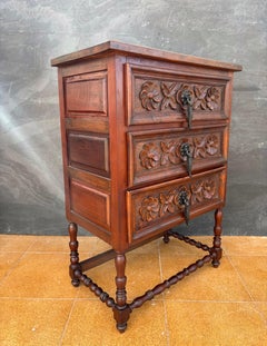 Spanish Renaissance Revival Oak Chest of Drawers with Carved Floral Fronts, 1930
