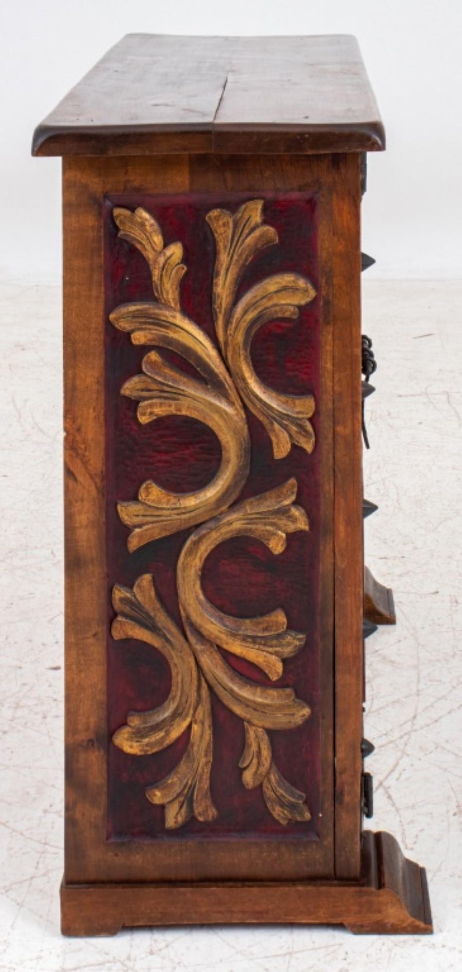 Metal Spanish Renaissance Revival Oak Side Cabinet For Sale