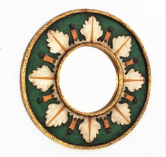 Spanischer polychromer runder Wandspiegel mit Sonnenschliff im spanischen Renaissance-Stil