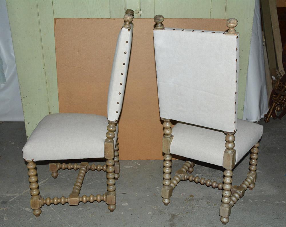 Linen Spanish Renaissance Revival Side Chairs