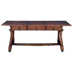 Spanish Renaissance Revival Three-Drawer Console Table, Early 20th Century