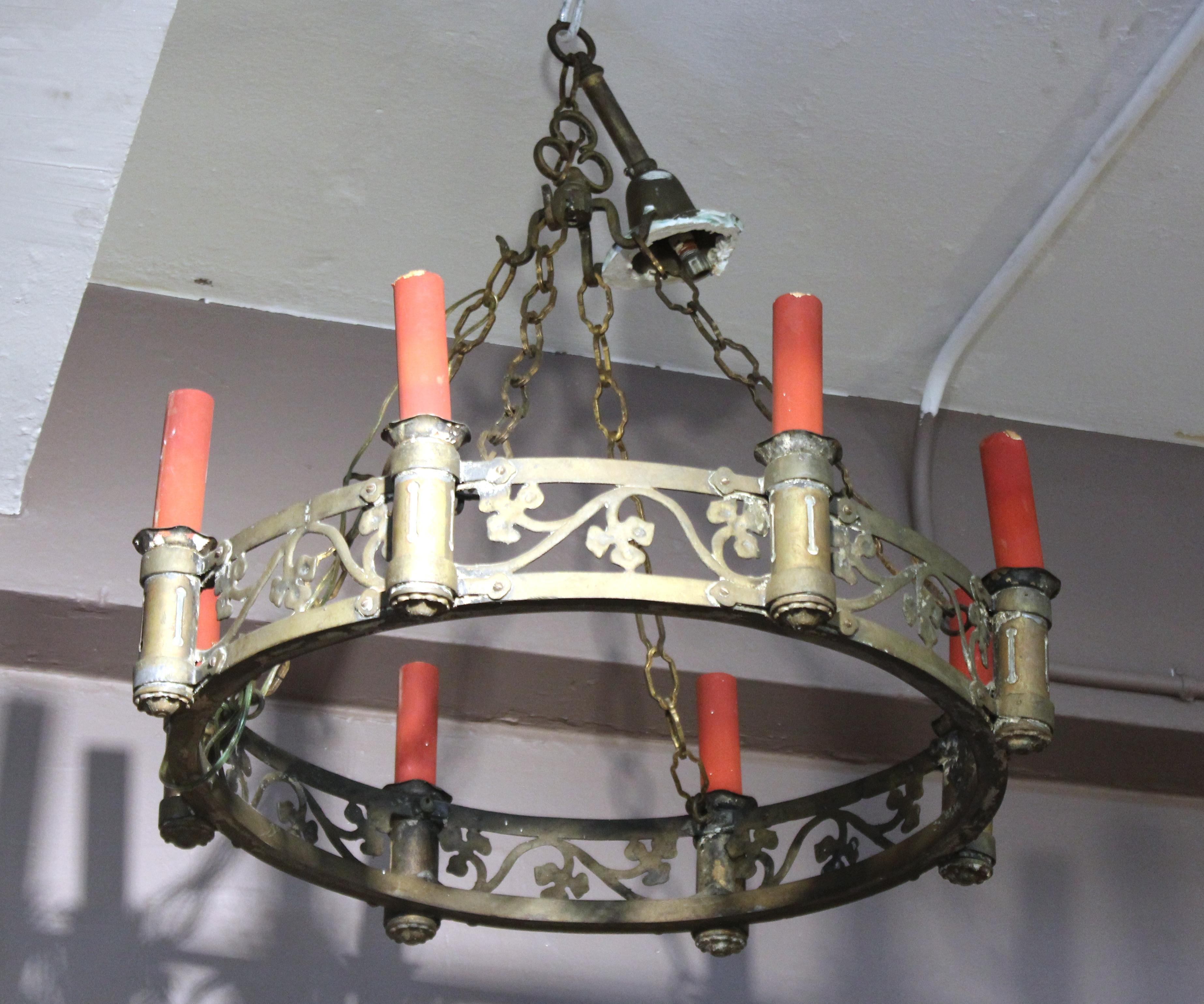 Spanish Renaissance Revival Wrought Gilt Brass Chandeliers In Good Condition In New York, NY