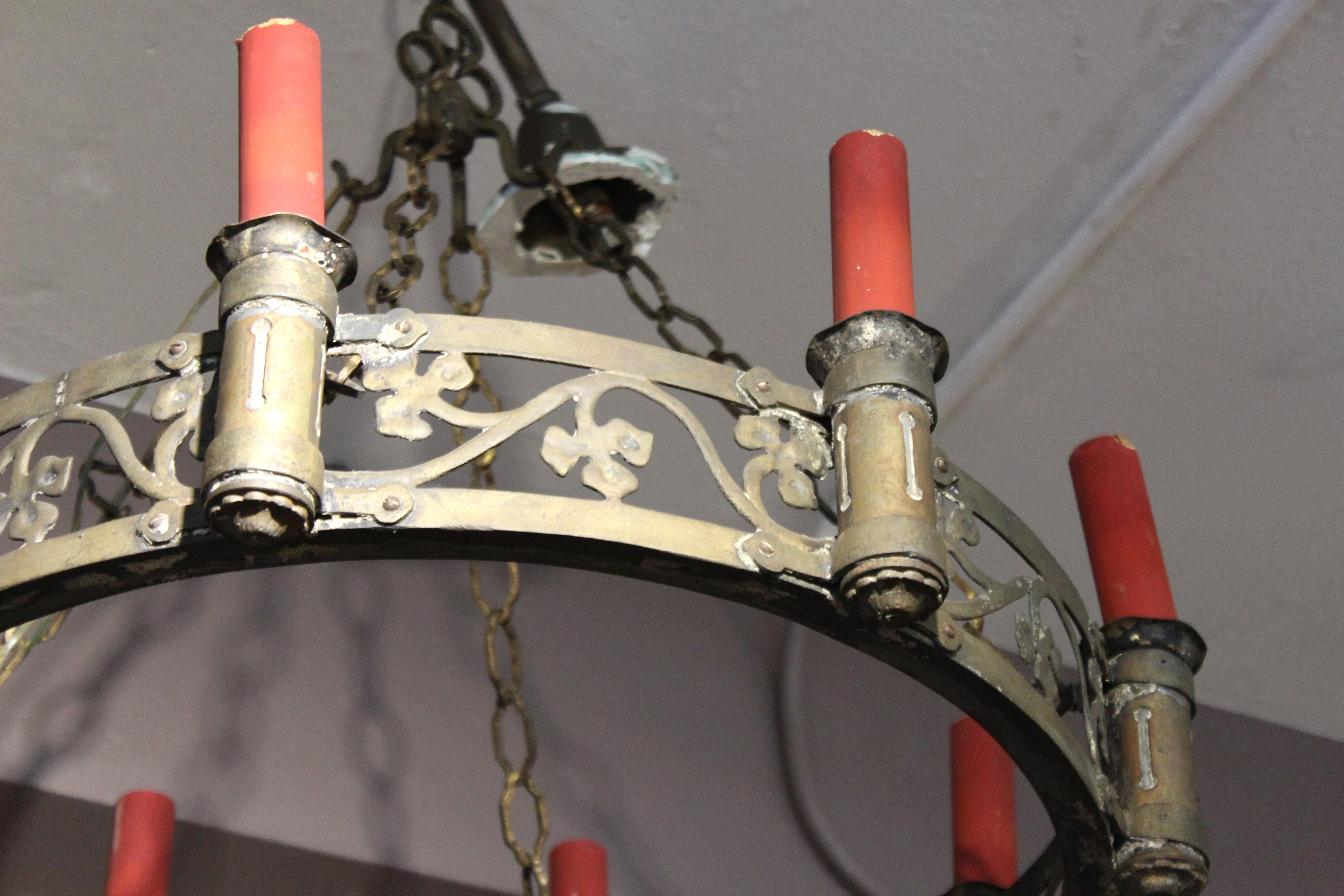 19th Century Spanish Renaissance Revival Wrought Gilt Brass Chandeliers