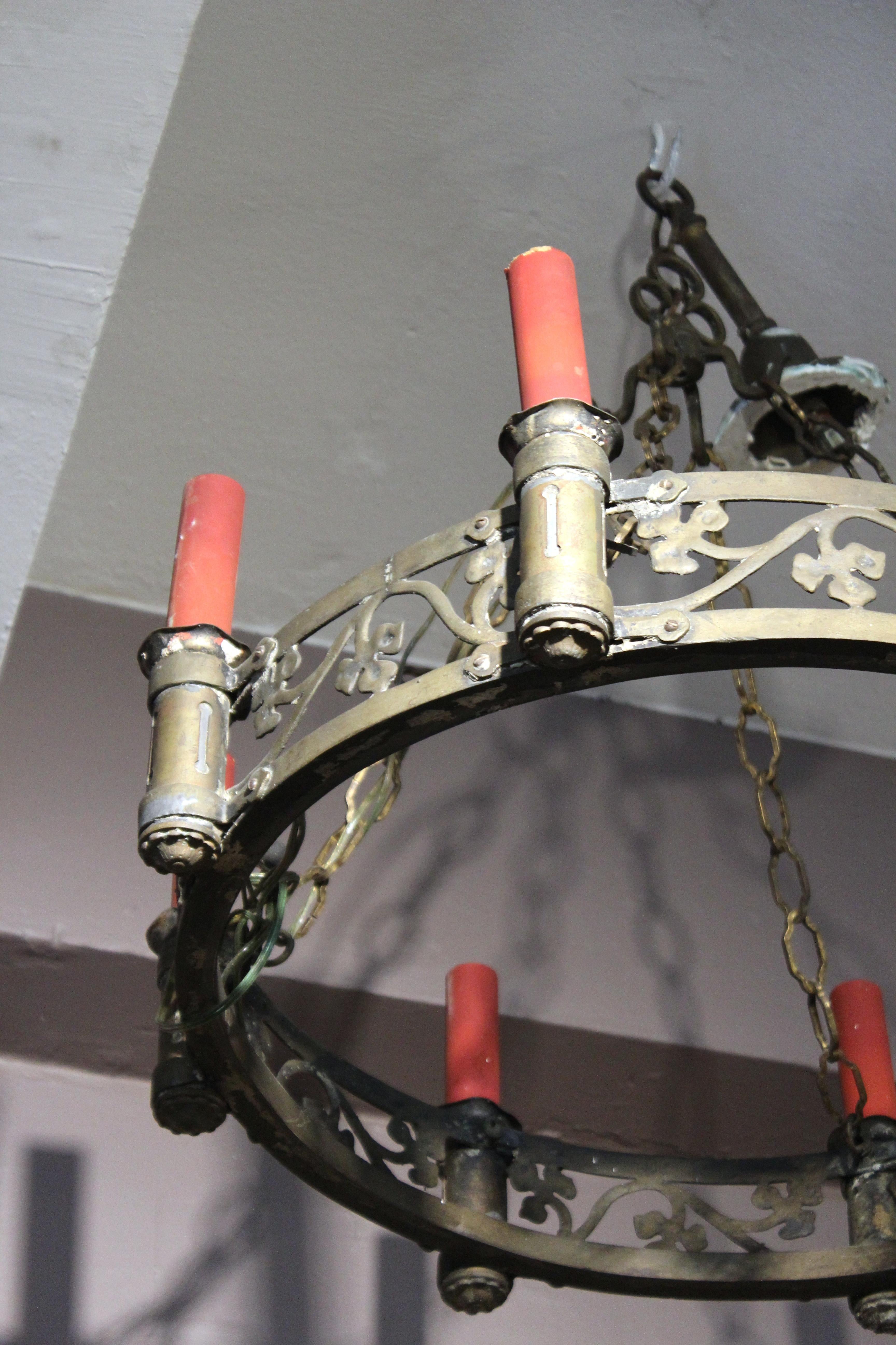 Spanish Renaissance Revival Wrought Gilt Brass Chandeliers 2