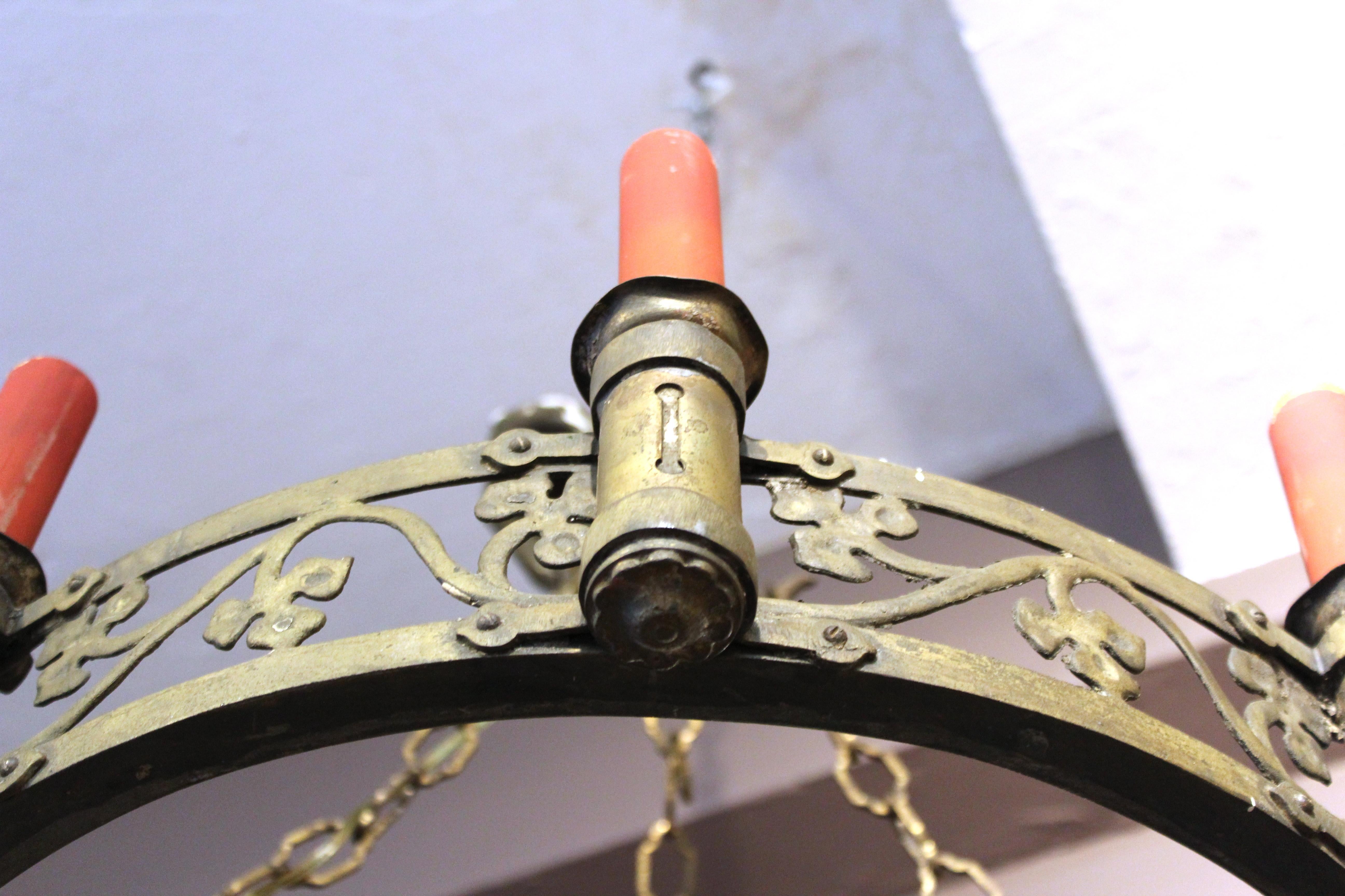 Spanish Renaissance Revival Wrought Gilt Brass Chandeliers 4