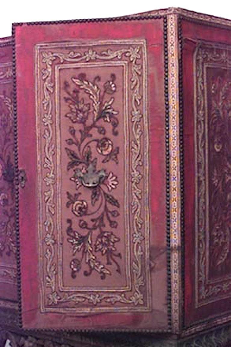 Spanish Renaissance Style Red Silk Cabinet on a Giltwood Base In Good Condition In Queens, NY