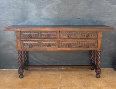 Spanish Renaissance Style Console Table with Spiral Turned Legs, 1920s