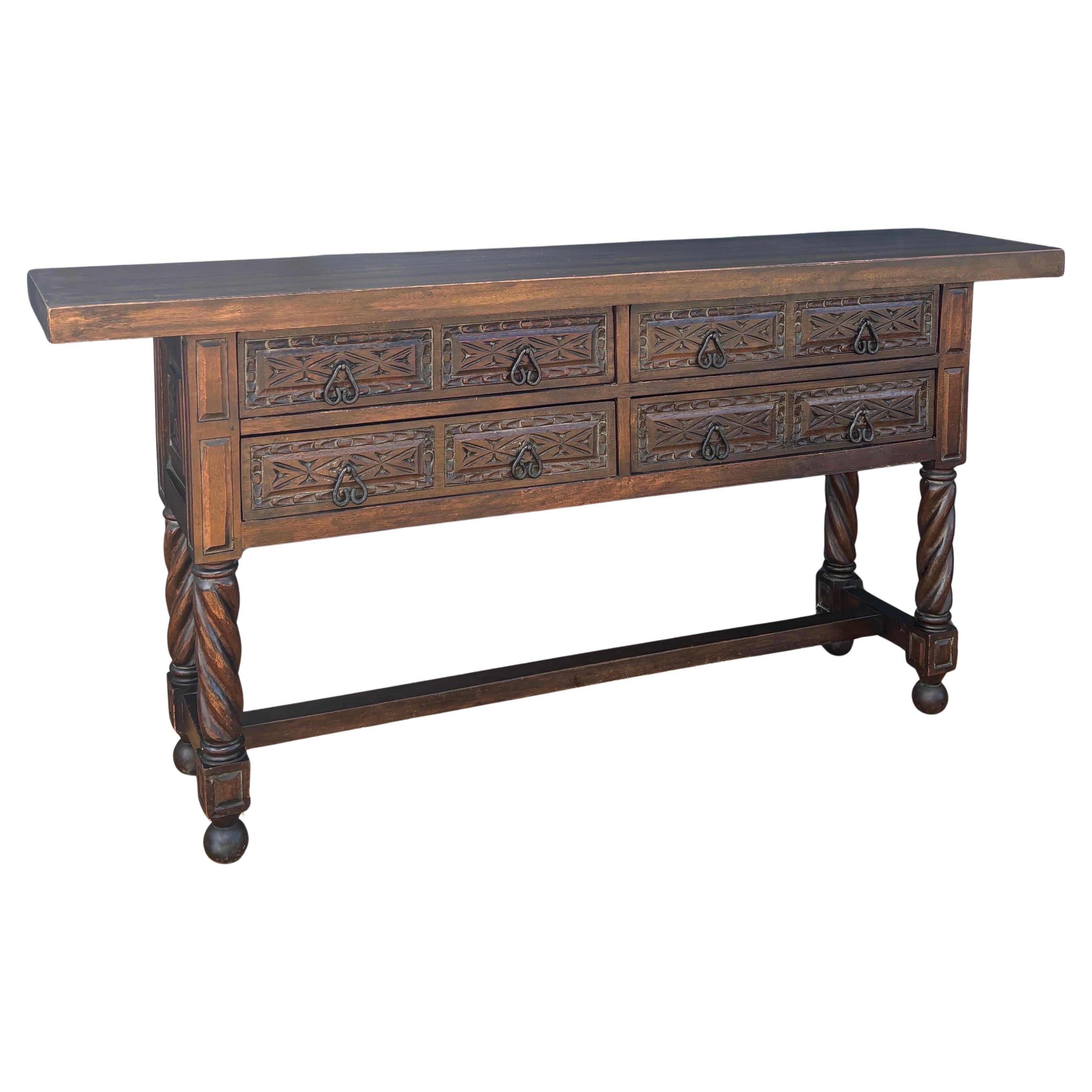 Spanish Renaissance Style Console Table with Spiral Turned Legs, 1920s