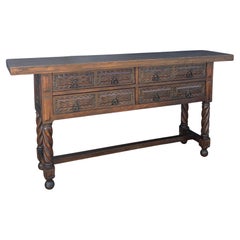 Spanish Renaissance Style Console Table with Spiral Turned Legs, 1920s