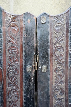 Spanish Renaissance Style Leather Folding Screen