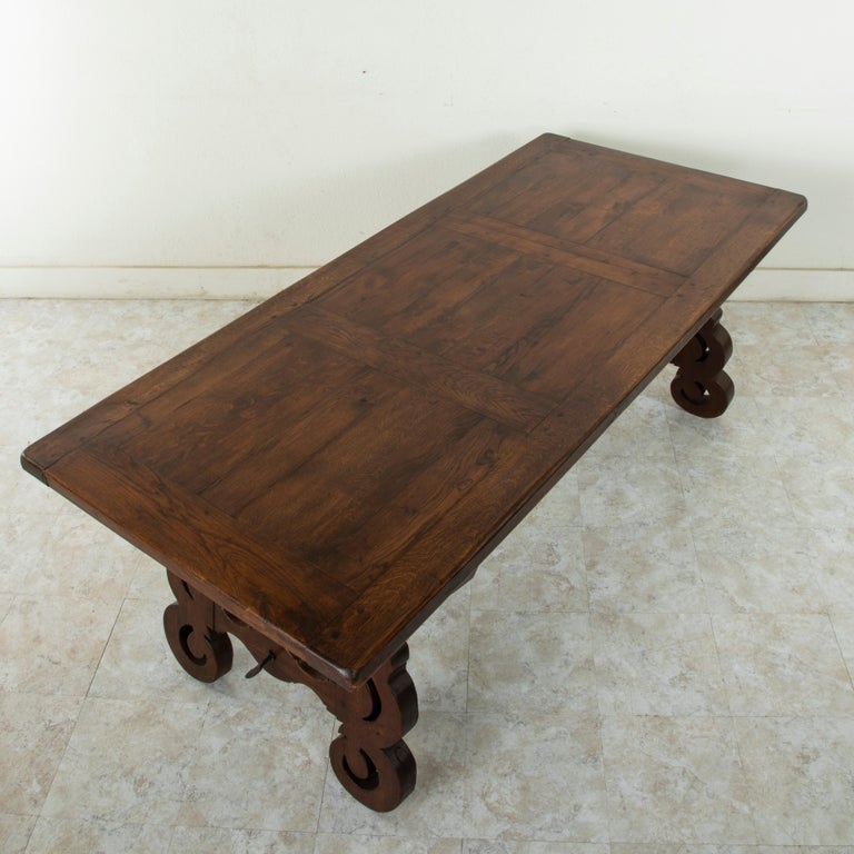 Spanish Renaissance Style Oak Dining Table with Forged Iron Stretcher ...