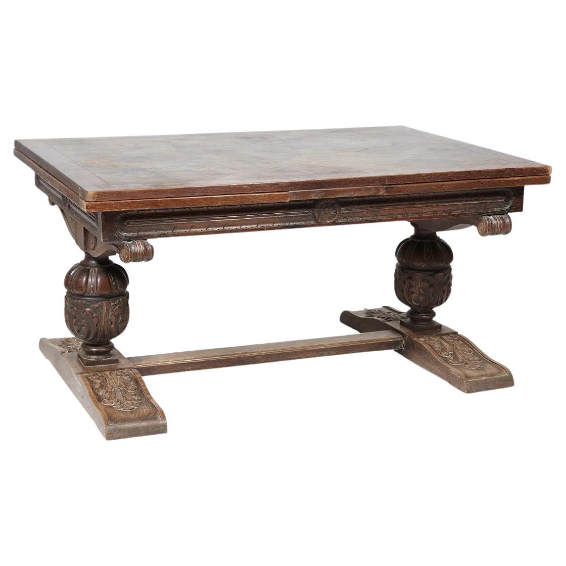Spanish Renaissance Style Oak Refractory Extending Dining Table, 19th c., H.- 30