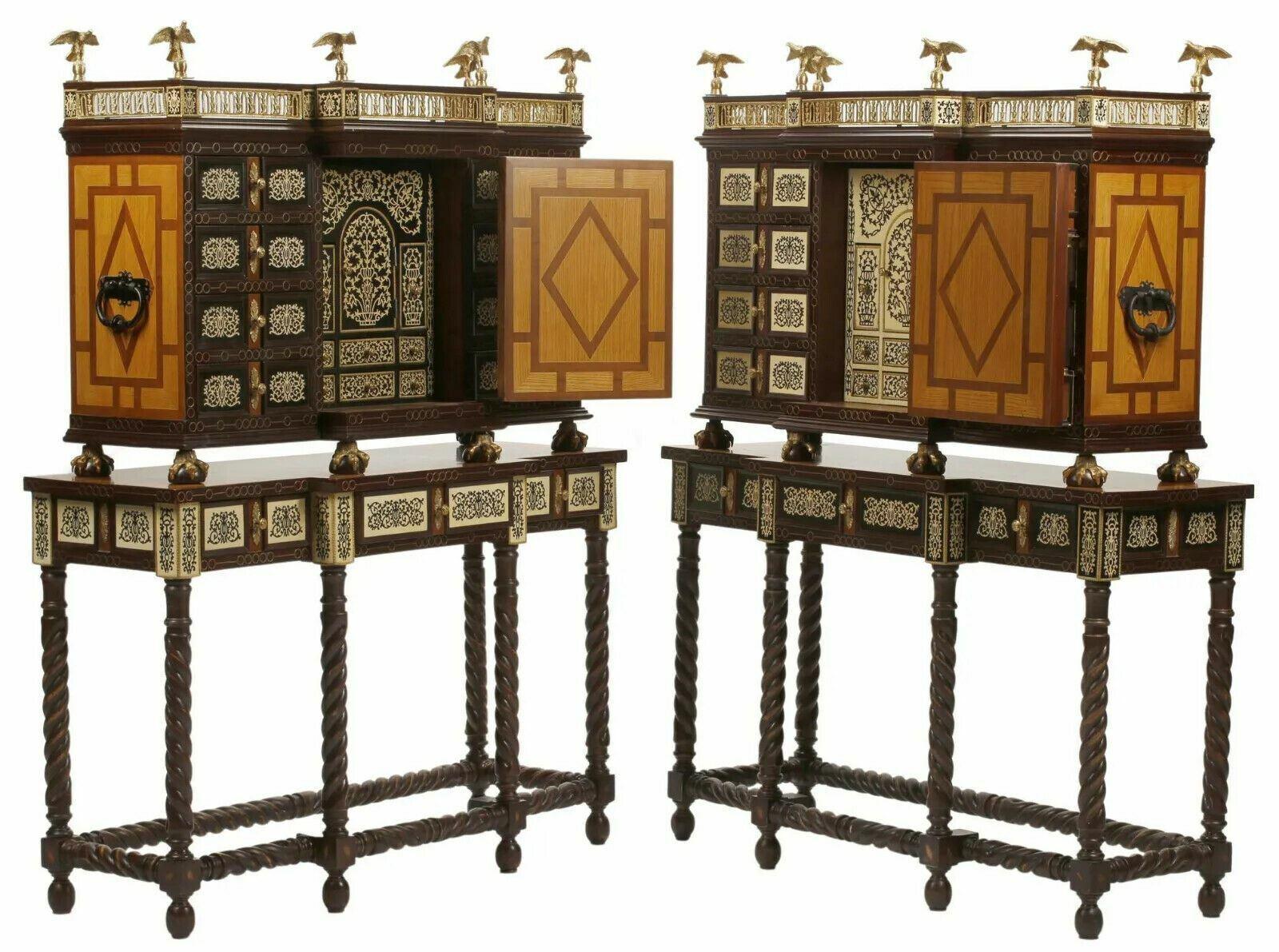 Stunning pair of Vargueno cabinets, Spanish Renaissance style, on stands, set of two, inlaid!!

(pair) Spanish Renaissance style inlaid varguenoes on stands, approximately 71