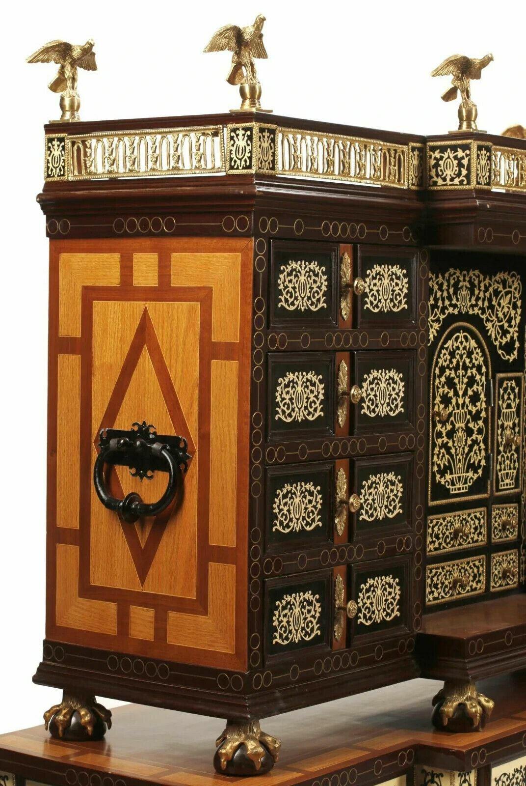 Spanish Renaissance Style, Set of Two on Stands, Inlaid Vargueno Cabinets In Good Condition For Sale In Austin, TX