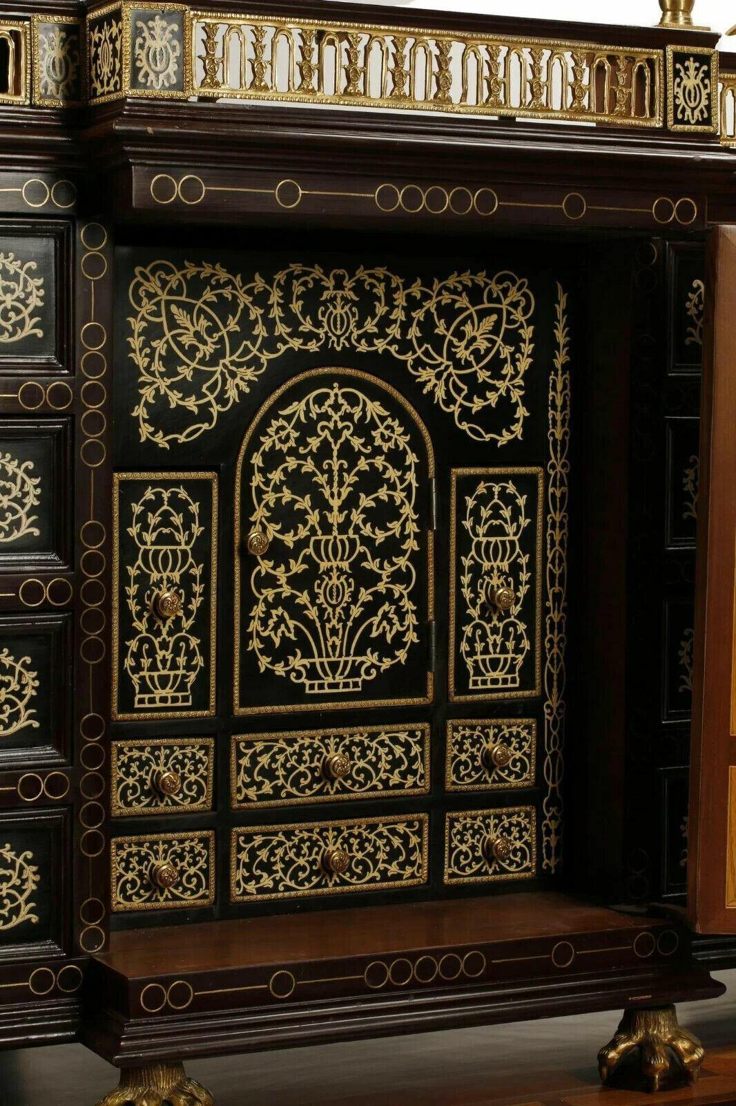 20th Century Spanish Renaissance Style, Set of Two on Stands, Inlaid Vargueno Cabinets For Sale