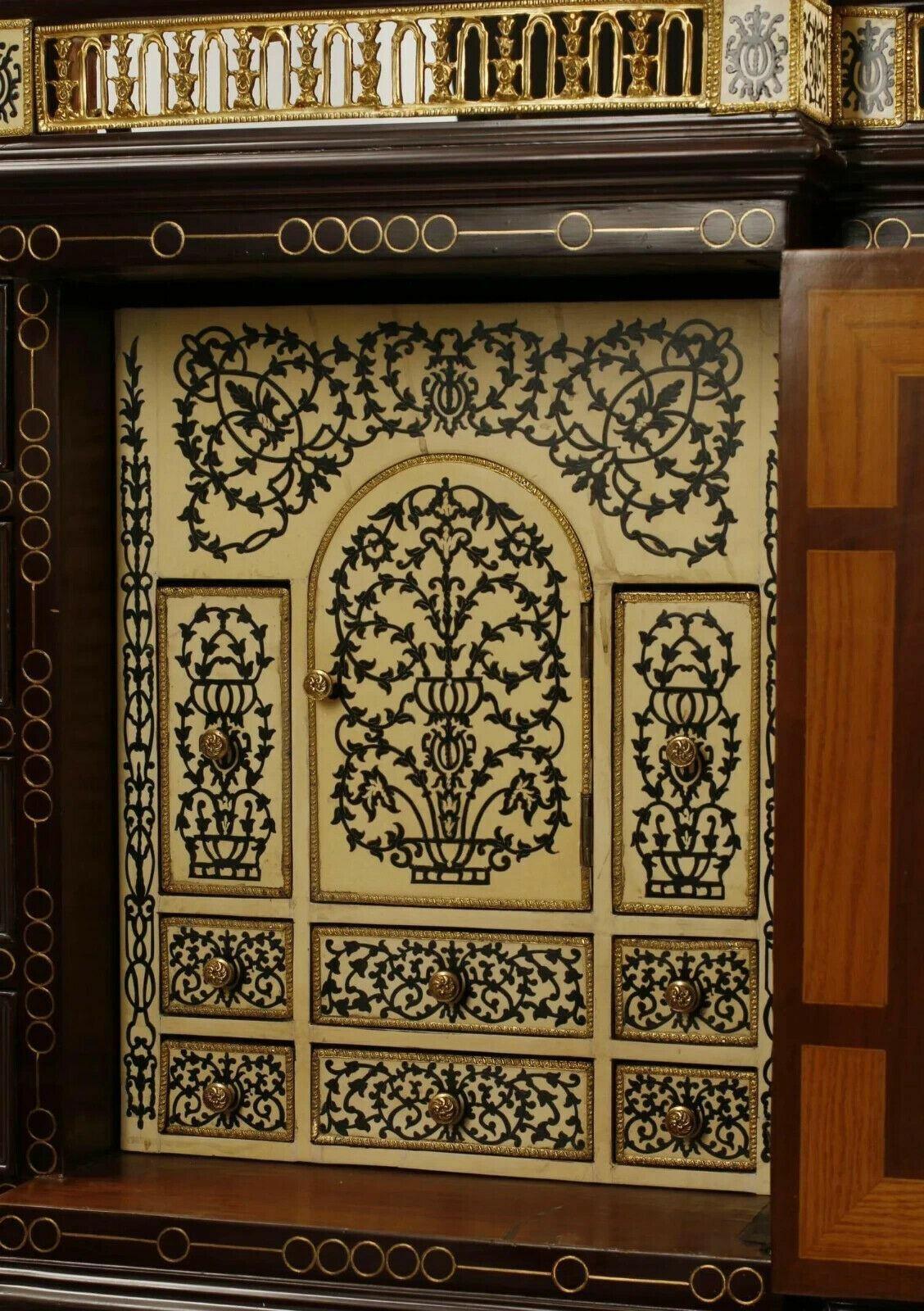 Wood Spanish Renaissance Style, Set of Two on Stands, Inlaid Vargueno Cabinets For Sale